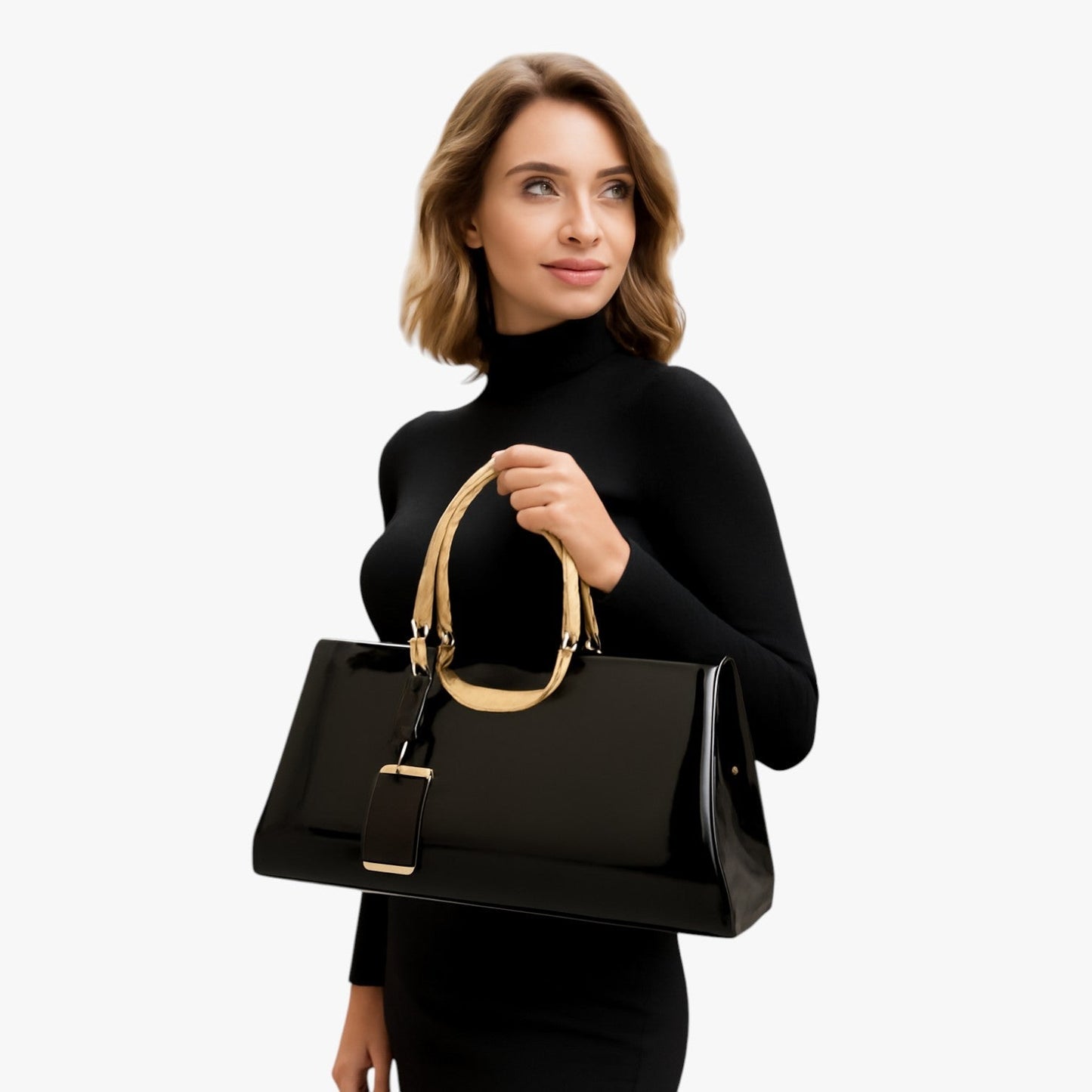 ADELA SCHULTERTASCHE MIT GOLDKETTE UND HOCHGLANZ-FINISH