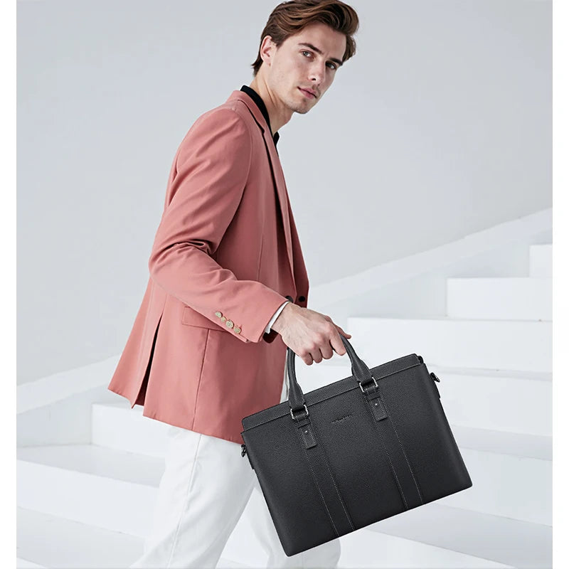 VERCELLI LEDER-LAPTOPTASCHE MIT SCHULTERGURT & GROSSER KAPAZITÄT