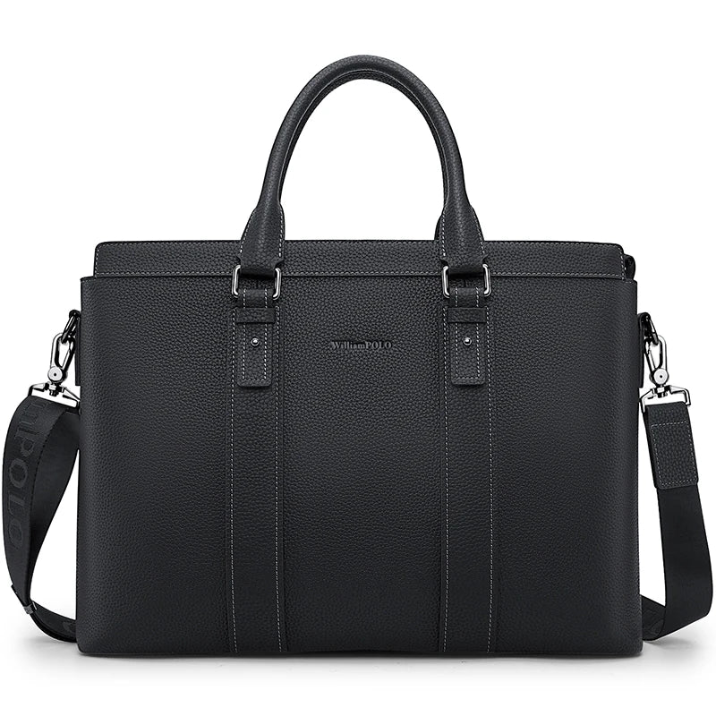 VERCELLI LEDER-LAPTOPTASCHE MIT SCHULTERGURT & GROSSER KAPAZITÄT