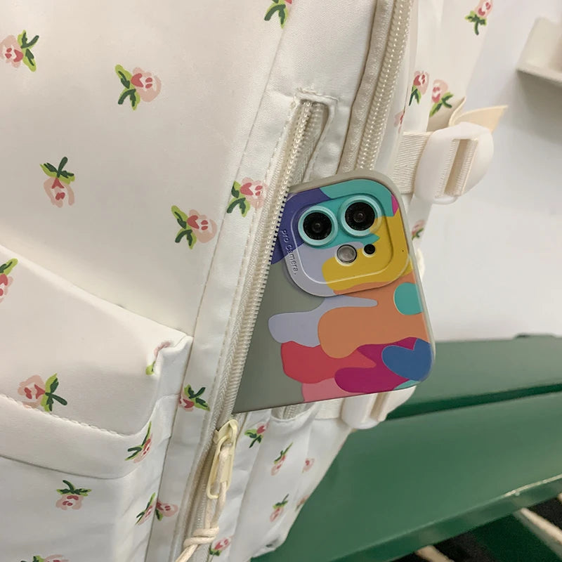 YUKINO SCHULRUCKSACK – CREME MIT PRINT & PLÜSCHANHÄNGER