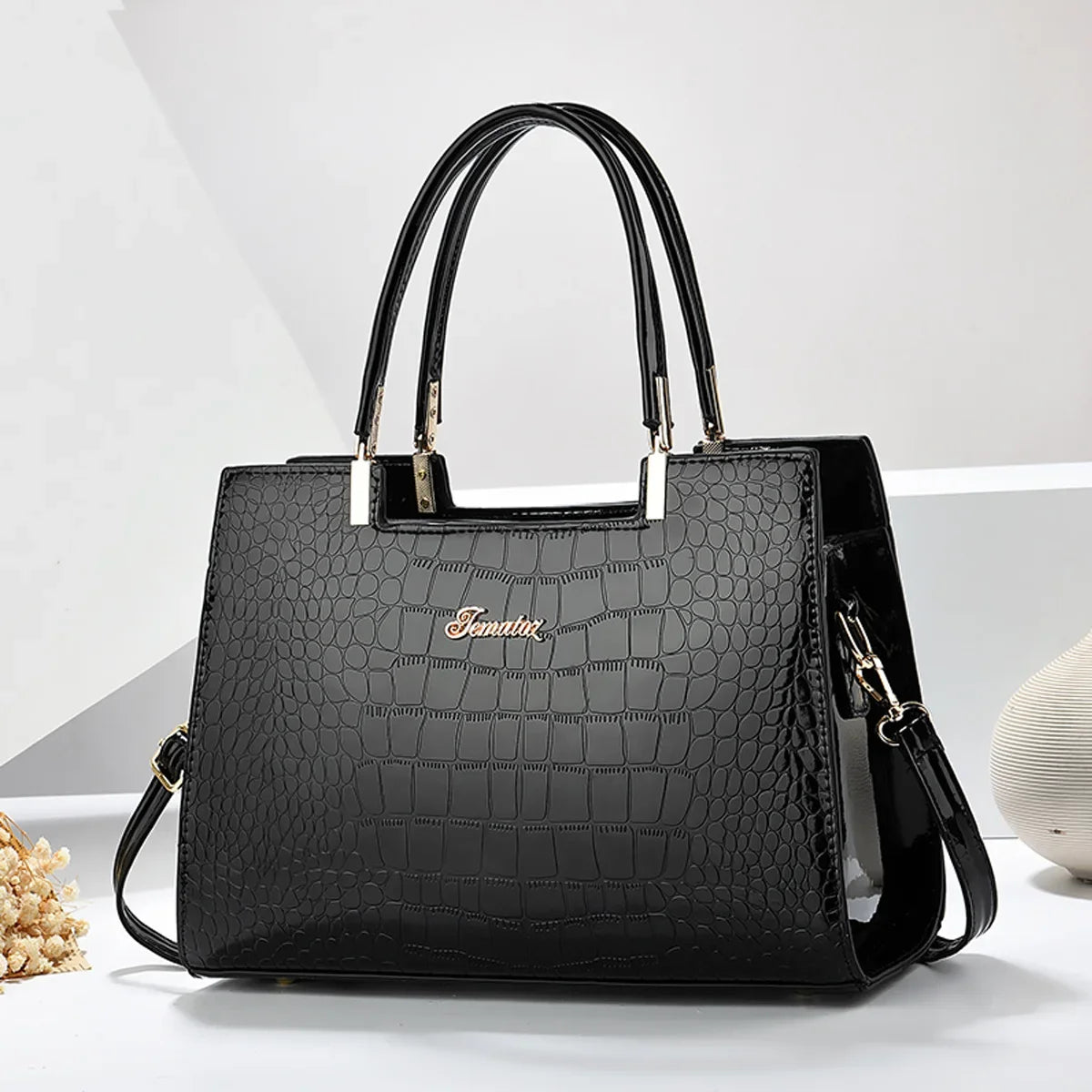 FEMATOZ SCHULTERTASCHE – ELEGANTE CROCO-BAG MIT HENKEL & RIEMEN