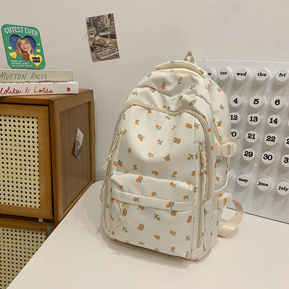 YUKINO SCHULRUCKSACK – CREME MIT PRINT & PLÜSCHANHÄNGER